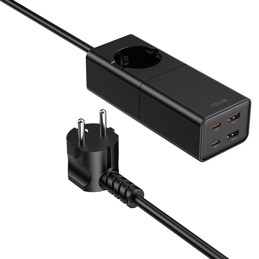 Wiwu Wi-S004 GaN Tech Çift Type-C ve Çift USB-A Girişli 100W 150cm Priz Wiwu Wi-S004 GaN Tech Çift Type-C ve Çift USB-A Girişli 100W 150cm Priz